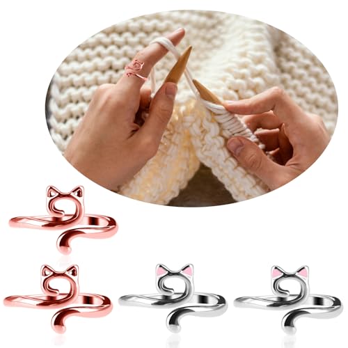 YUXIANLB Knitting Crochet Loop Ring for Fingers Metal Open Yarn Guide Crochet Rings Adjustable Braided Faster Knitting Thimbles Holders Accessories (2Rose Gold, 2Silver with Pink) - color: 2Rose Gold, 2Silver with pink