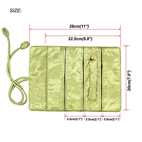 SmilerSmile Jewelry Travel Bag Embroidery Travel Jewelry Organizer with Tie Close Embroidered Flower Jewelry Roll for Women Girls (Bamboo Green) - color: Bamboo Green