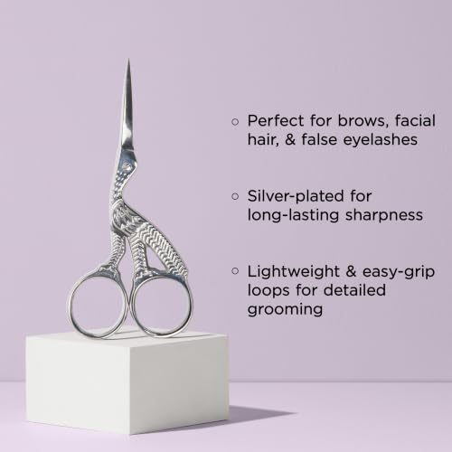 Diane Stainless Steel Stork Eyebrow Scissors, Precision Facial Hair & Brow Trimming Scissors for Women & Men, Sharp Ergonomic Beauty Grooming Scissors for Eyebrows, Mustache & Stray Hair Shears, 3.75"