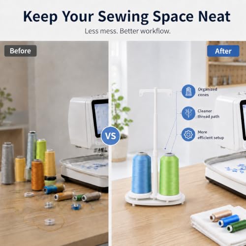 Simthread White ABS Dual Spool Thread Holder for Compatible Sewing Machines - color: White