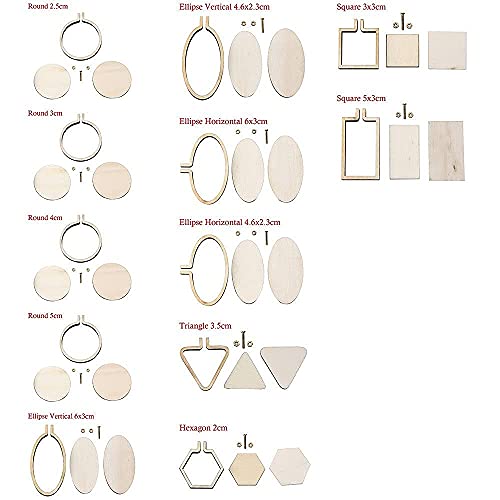 Tiny Round Wooden Embroidery Hoop Frame Kit Miniature Hoops Jewelry DIY Mini Oval Hoop Necklace Brooch Hoop Succulents Pendant Gift (Set of 12)