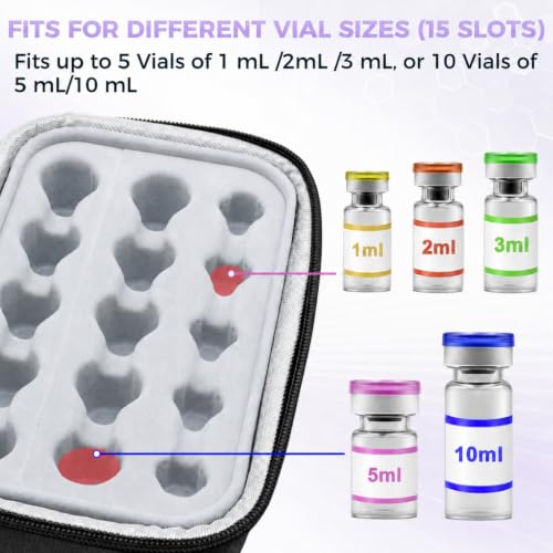 Peptide Case for Fridge Travel with 1* Reusable Ice Pack - color: Black+grey- 5×3ml+10×(5ml/10ml)