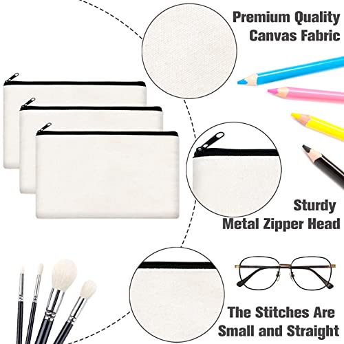 ZeeDix Small Canvas Zipper Pouch for Makeup Pencil Travel Storage 8.3x5 In - color: White, style: 12 Pcs