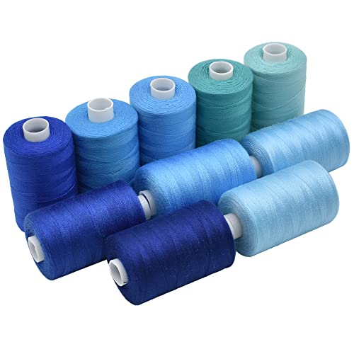 Sewing Thread 10 Color Sewing Industrial Purpose 1000 Yards Per Spool 40S/2 Polyester for DIY Sewing Machine,Embroidery Machine,Hand Sewing (Blue) - color: Blue