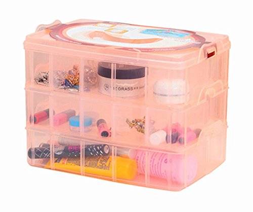 Kamay's 3-Tier Transparent Stackable Adjustable Compartment Slot Plastic Craft Storage Box Organizer Snap-Lock Tray Container 3 Sizes 4 Candy Colors Available (Large 30 Compartment, Orange) - color: Large 30 Compartment, Orange