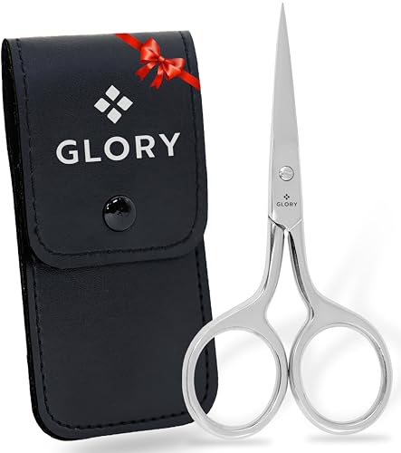GLORY Small Precision Embroidery Scissors 3.75 Inch Sharp Pointed Tip Stainless Steel Shears for Sewing, Crafting & Needlework, Professional Grooming Scissors for Eyebrows, Eyelash & Facial Hair
