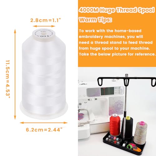 New brothread 4000M Huge Spool Embroidery Machine Thread - White - color: White-001