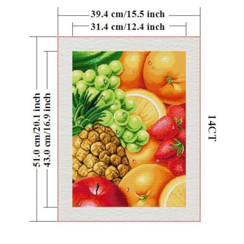 ITSTITCH Stamped Cross Stitch Kits- Full Set of Embroidery for Beginners or Adults,14 CT 2 Strands DIY Fruit 7 Patterns Counted Arts Craft 15.4×20.1 inch - color: Fruit 7