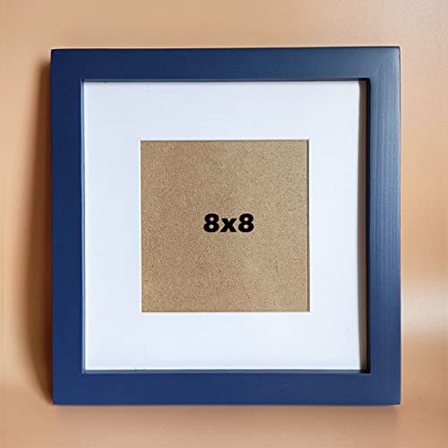8x8 Picture Frames Blue Solid Wood Frame, Plastic Panel (Film Needs to be Removed) Table or Wall.Front Window Opening 7.5x7.5 inch. - color: Blue, size: 8x8