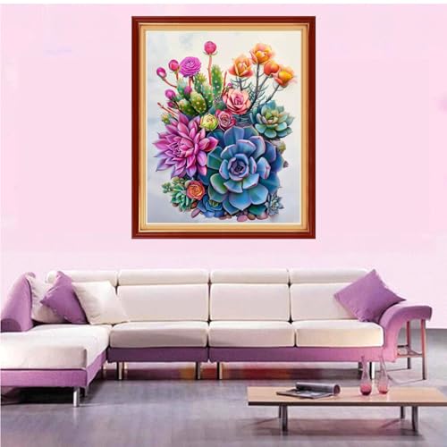 Artvxeay Stamped Cross Stitch Kits Beginners Full Range of Embroidery Starter Kits for Adults Printed Cross Stitching DIY Needlepoint Kit 11CT- Flower Succulent Plant 16x20 inch - color: Color53