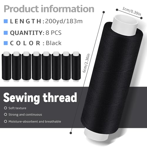 Bupete 8 Rolls Black Thread for Sewing 200 Yards Each Roll Sewing Thread - color: 8 Black