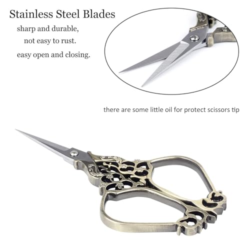 4.5 Inch Vintage Style Scissors with PU Leather Case Small Embroidery Scissors Antique Needlework Craft Accessories for Yarn Cross Stitch Handicraft DIY Tool - size: 4.5 Inch, style: Style CC1886