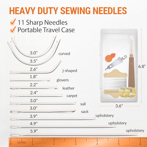 VONEEDL Upholstery Repair Kit: Waxed Sewing Thread (White Color) & Heavy Duty Needles (11 PCS) for Leather, Canvas & Quilting Thread - color: White