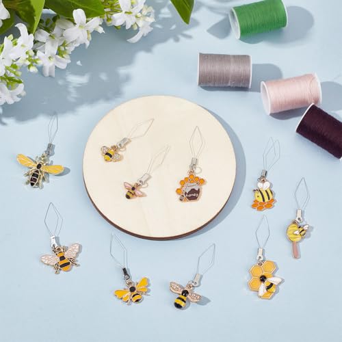 MAYJOYDIY 10 Pcs Bees Theme Needles Threader, 304 Stainless Steel Wire Loop DIY Needle Threader Hand Machine Sewing Tool Sewing Thread DIY Tools with Alloy Enamel Pendants and Box for Sewing Crafting - color: Bees