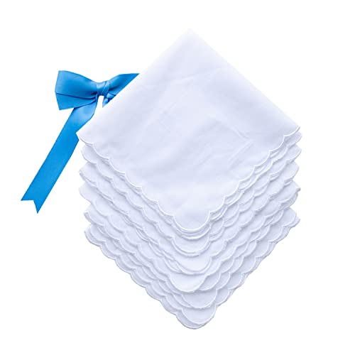MileyMarla Ladies Embroidery Cotton White Handkerchiefs Lace Wedding Hankies - color: G-scalloped 6pcs