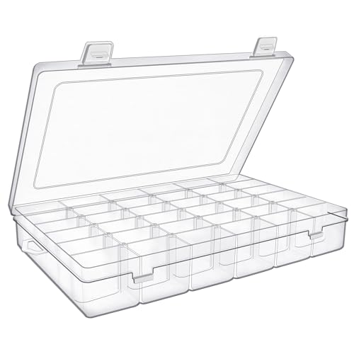 1 Pack 36 Grids Plastic Organizer Container with Adjustable Dividers, Large Clear Snack Box Removable for Sewing Supplies, Floss, Bead, Jewerly, Nails Storage - size: Large Box (36 Grids)