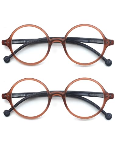 Round Reading Glasses for Women Men Blue Light Blocking Circular Readers Unisex Ultra Lightweight Circle Eyeglasses - color: 2 Pairs of Brown Reading Glasses
