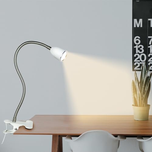 LALISU Desk lamp Eye-Caring Table Lamps, 360°Rotation LED Desk Clip Lamp - color: White with Dimmer