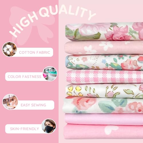 Aubliss 8pcs Fat Quarter Fabric Bundles (100% Cotton - 20'' x 20'') - color: Rose Garden