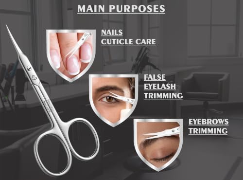 SILLVER Cuticle Scissors Extra Fine Curved, Super Slim Small Scissors with Precise Pointed Tip, Beard, Eyelash, Mustache, Dry Skin - Manicure Scissors - size: Slim 3.1-1mm Blade Width