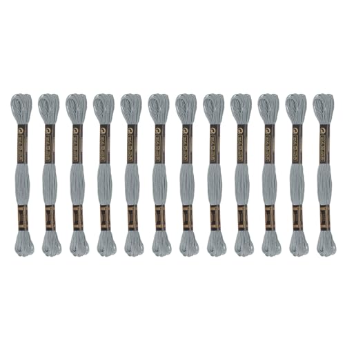 HARFINGTON 12 Skeins Embroidery Floss 8m Each Egyptian Long Fiber Cotton Cross Stitch Thread 26S/2x6 for Embroidery Projects Bracelet, Grey - color: Grey