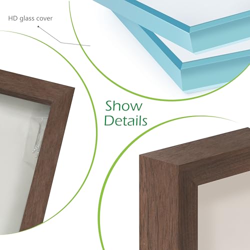 FrameWorks 8” x 8” Dark Oak Wooden Shadow Box Frame – Display Case with Soft Felt Back, Memory Box with Tempered Glass, Display Box with Elegant White Ball Push Pins, Wooden Flower Box - color: Dark Oak, size: 8"x8"