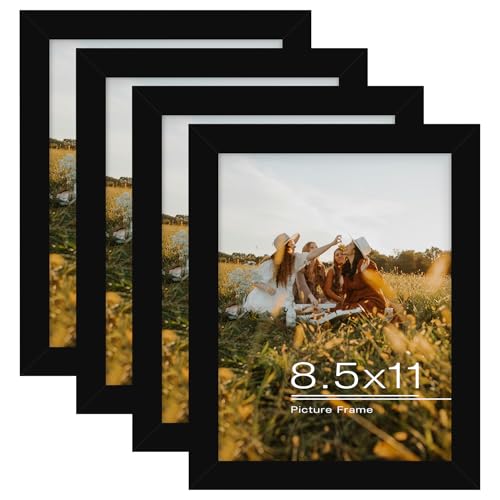 Frametory 8.5x11 Picture Frame Black,Solid Wood&Tempered Glass,Fit 8.5x11 - size: 8.5x11 (4 Pack)