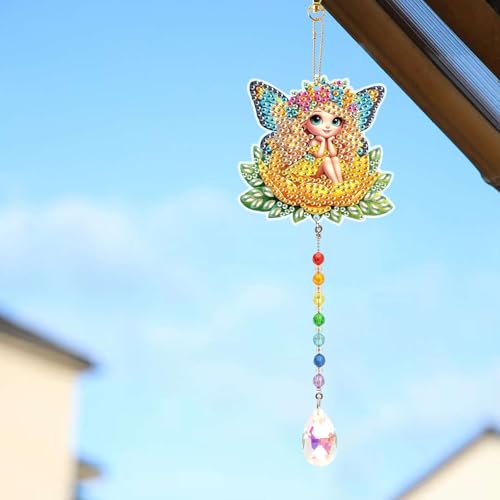 TDFERAN Diamond Pinting During Fairy Diamant Art Hanging Sign Onament Plant Pendants Wind Chimes Wall Hanging in Living Room Dorridor Diamond Art Hanging Sign Onamen Sunshine Catcher - color: Yellow fairy wind chime pendant