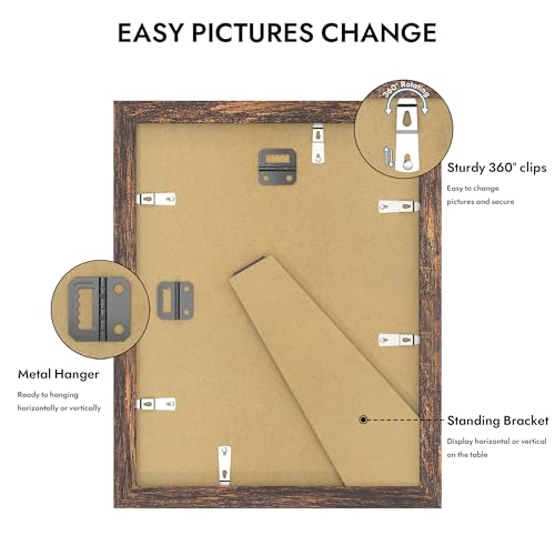Hongkee 8.5x11 Picture Frame, Real Glass and Wood (Rustic Brown, 1 Pack) - color: Rustic Brown, size: 8.5X11 in