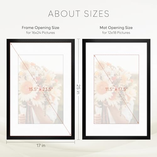 Golden State Art 16x24 Black Picture Frame Mat for 12x18 Real Glass - color: Black, size: 16x24
