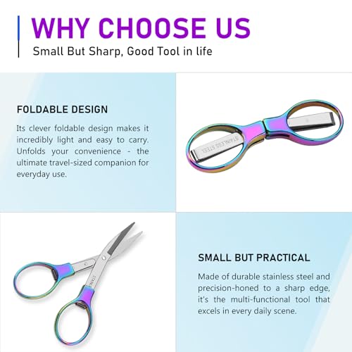 Friker Folding Scissors,Portable Telescopic Cutter Pocket Badge Scissors - color: Rainbow