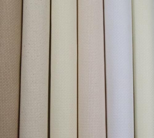 KCS 6 pc of 15" x 18" (38cmx45cm) Counted Cotton Aida Cloth Cross Stitch Fabric Rolled Box (16CT-D) - color: 16ct-d