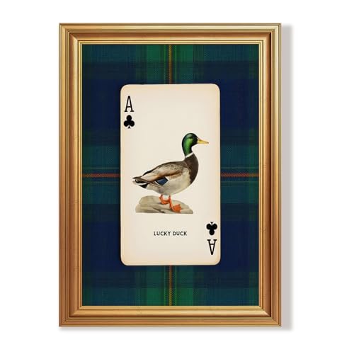 Wojuin Lucky Duck Ace of Clubs Illustration Framed Canvas Wall Art 16x24 in - color: Lucky Duck, size: 24"L x 16"W