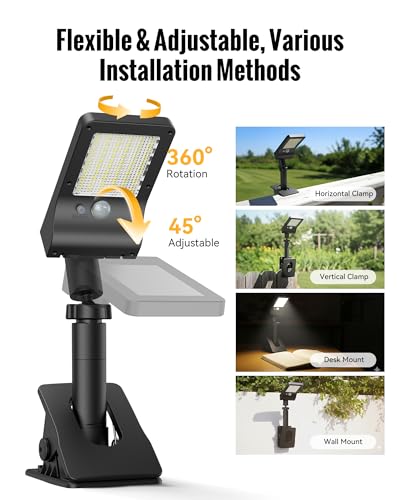 Clip On Solar Lights Outdoor, 350LM Solar Motion Sensor Clamp Light