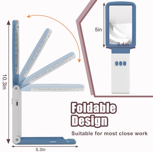 15X Magnifying Glass with Light and Stand, Real Glass Lens, Rechargeable Foldable Handheld Magnifier, 3 Color Modes Dimmable Lighted Page Magnifier for Reading Fine Prints, Seniors - Blue White - color: Blue White