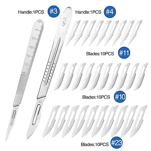32PCS 30 Scalpel Blades with #10#11#23 Scalpels Surgical Sterile Blades Including Two Handle,Laboratory Blade-Lab Knives- Carving Blades with Handle-Art Blades Practicing Cutting-Crafts & More - color: 32 PCS Handle And Blades
