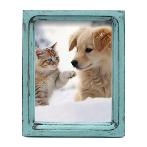 CVHOMEDECO. 6x8 Picture Frame Made of Solid Wood High Definition Glass Rustic Vintage Designs Small Photo Frame for Tabletop Display and Wall Mounting, Distress Blue - color: Distress Blue A, size: 6" X 8"