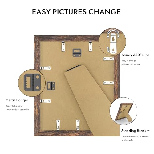 Hongkee 10x12 Picture Frame with Real Glass Wood Frame, 1 Pack (Mat 8x10) - color: Rustic Brown, size: 10X12 in