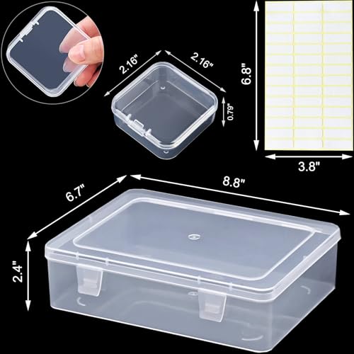 Bead Organizer Box, 60pcs Small Clear Plastic Storage Containers, Craft Storage Box Features Hinged Lid and Labels, Mini Boxes for Bracelets, Jewelry, Diamonds, Clay Beads, Screws, Seeds, Small Parts - size: 2 Pack 60 Pcs