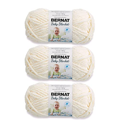 Bernat Baby Blanket Vanilla Yarn - 3 Pack of 100g/3.5oz - Polyester - 6 Super Bulky - 72 Yards - Knitting, Crocheting, Crafts & Amigurumi, Chunky Chenille Yarn (Packaging may vary) - color: Vanilla, size: 3 Pack, style: Baby Blanket