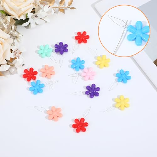 Needle Threaders for Hand Sewing, 40 PCS Cute Flower Head Embroidery Threader Colorful Wire Loop Sewing Threaders Kit for Sewings Embroidery Craft Knitting Quilting Cross Stitch Repair Clothing