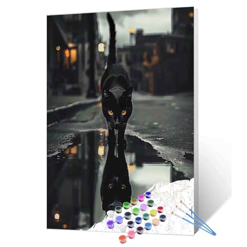 Paint by Numbers for Adult DIY Animal Reflection in Water Black Cat or Black Panther Canvas Oil Painting Kits Acrylic Watercolor Paint for Beginner Kids Home Wall Art Decor 16''W x 20''H(Frameless) - color: Art-07, size: 16''Wx20''H(Without Frame)