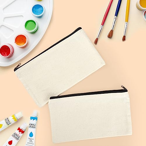 8×4.7 Inch Blank DIY Craft Bag Canvas Pencil Case Blank Makeup Bags- Canvas Pencil Pouch Bulk Canvas Cosmetic Bag Multi-Purpose Travel Toiletry Bag Canvas Zipper Bags