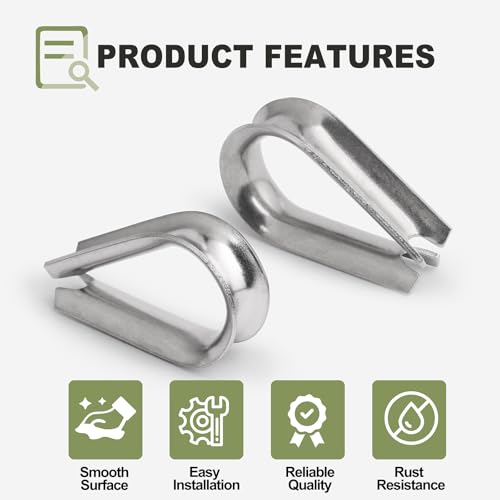 M6 Wire Rope Thimble, 304 Stainless Steel Thimble for 7/32-1/4 Inch Diameter Wire Rope, 4 Pieces - size: M6