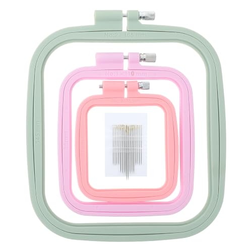 3 Pieces 3 Sizes Square Embroidery Hoops, Cross Stitch Hoop and ABS Plastic Embroidery Hoops for Embroidery,Cross Stitch and DIY Craft Sewing,Including 16pcs Gold Eye Sewing Needles - style: 3 sizes square