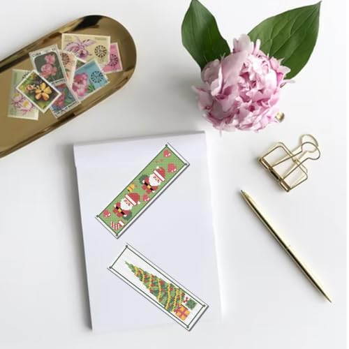 FREEBLOSS 6 Set Cross Stitch Bookmark Counted Cross Stitch Kit with 6 Different Christmas Patterns Embroidery Kit with Instruction DIY Bookmark Kit for Gift Adults 8''x2.4'' - style: Christmas