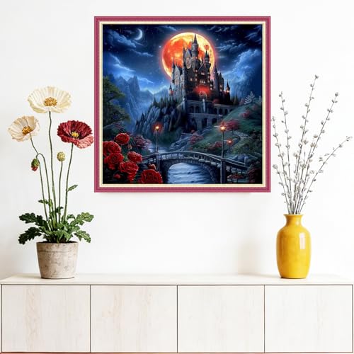 Dooxvey Counted Cross Stitch Kits for Adults 11CT Printed Cross-Stitch Patterns Cross Stitching Embroidery Kit Stamped or Counted Needlepoint Kits-Magic Castle Moon 18×18 inch - color: ColorDIY17