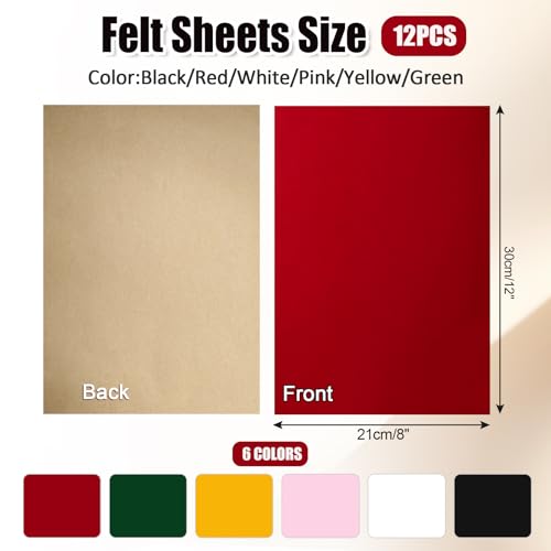 Biaungdo Self Adhesive Felt Sheets, 6 Colors, 8 x 12 Inch, 12 Pcs - color: Multicolored