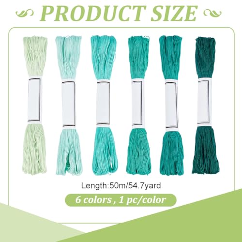 FREEBLOSS 6pcs Sashiko Thread 100% Cotton 6 * 50m(55yds) Japanese Embroidery Sashiko Threads 4-Strand Sewing Thread & Floss for Hand Sewing Embroidery Supplies (Green), Total 300M/329yds - color: Lake Green