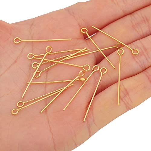 BEADIA 18K Gold Plated Open Eye Pins Non Tarnish 30mm 150pcs for Jewelry Making Findings - color: Open Eye Pins Gold, size: 30x0.7mm